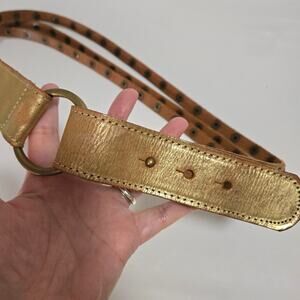 Bohemian Leather Metallic Gold Layered Studded Belt S/M O-Ring Hoop Festival